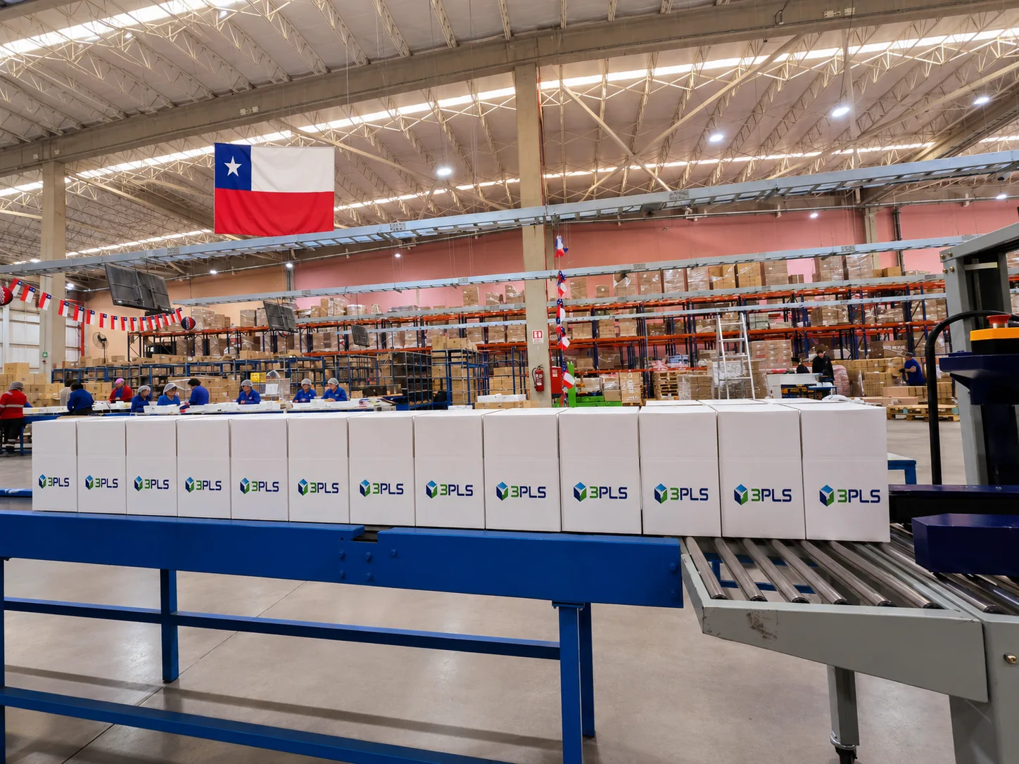 Línea de armado de canastas corporativas en la bodega de 3PLS
