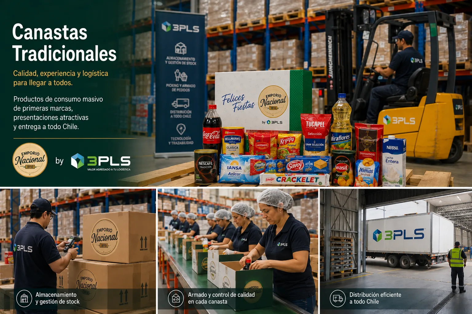 Canastas tradicionales de Emporio Nacional by 3PLS: almacenamiento, armado con control de calidad y distribución a todo Chile