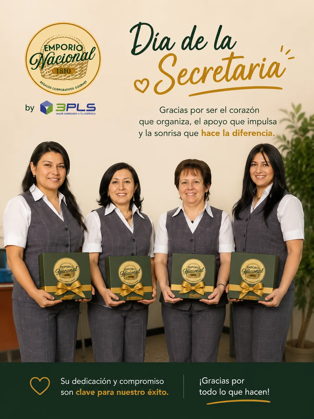 Equipo de secretarias y asistentes recibiendo su caja de regalo corporativo de Emporio Nacional